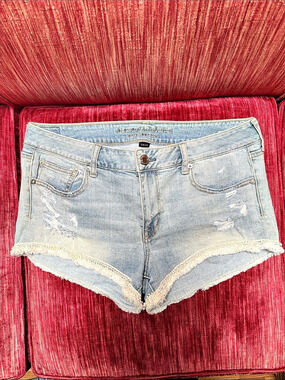 American Eagle Shortie Distressed Denim Jean Shorts in Blue size 14